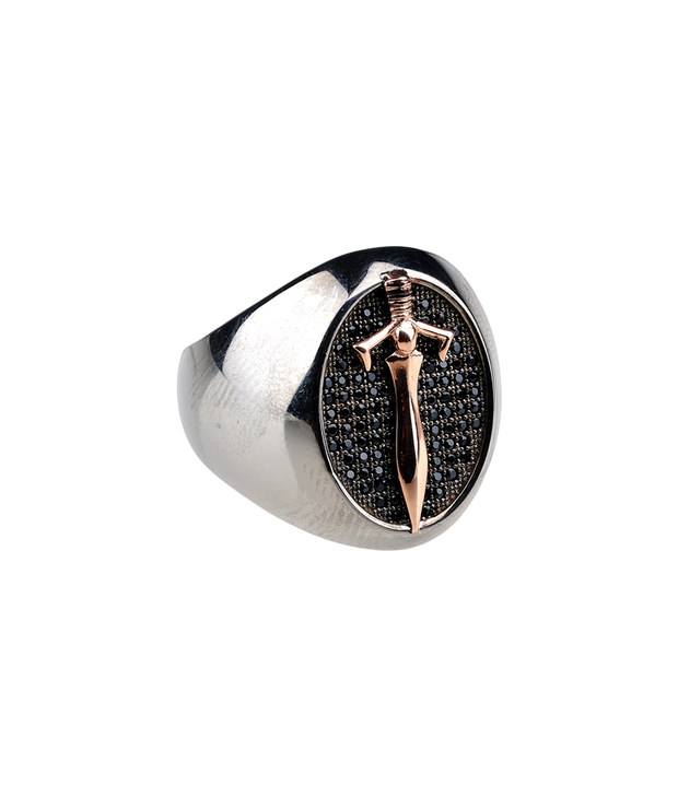 Men's Oval Signet Ring with Sword
