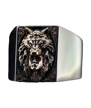 Men's Sterling Silver Ring with Native American Head with Wolf