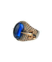 Men's Blue CZ ring with Sword Details