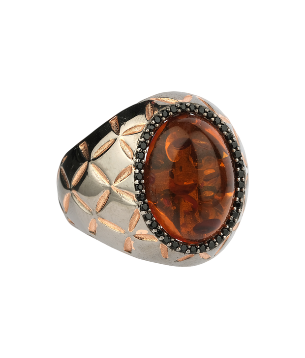 Men's Amber Ring in Sterling Silver