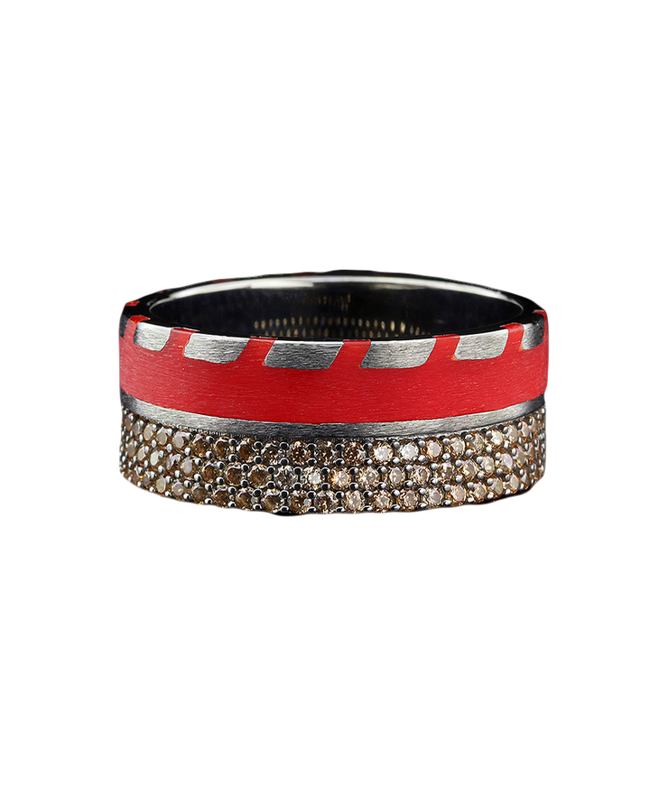 Men's Wedding Band with Red Enamel and Stones