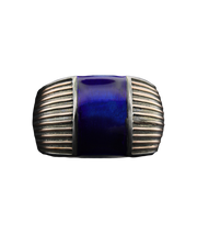 Men's Blue Enamel Signet Ring in Sterling Silver