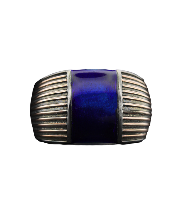 Men's Blue Enamel Signet Ring in Sterling Silver