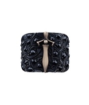 Men's Sterling Silver and Solid Gold Sword Ring with Black Diamonds