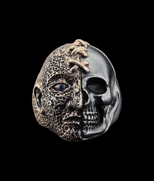 Men's Face & Skull Ring in Sterling Silver