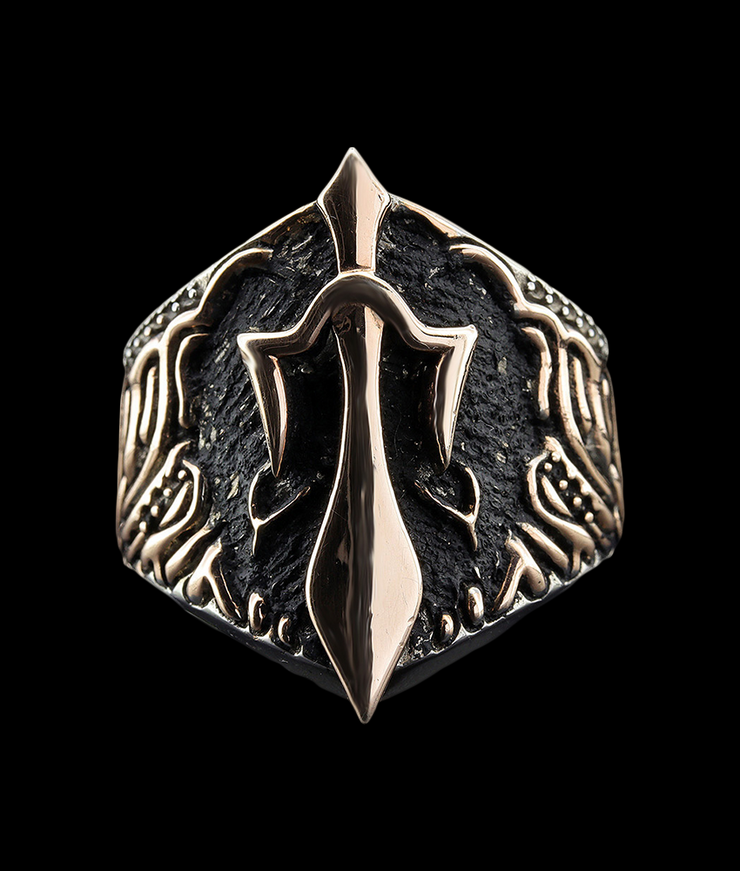 Men's Ring with Sword Details, Sterling Silver