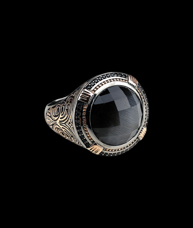 Men's Black Stone Ring in Sterling Silver