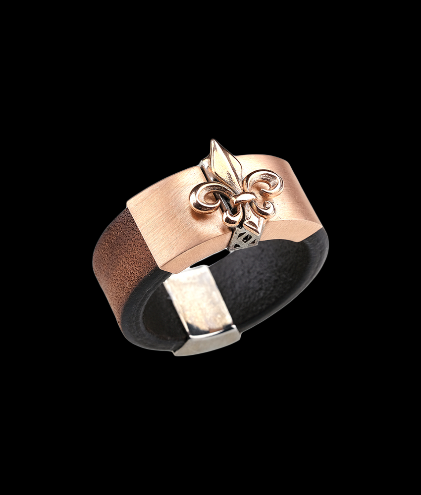 Men's Fleur de Lis Leather Ring