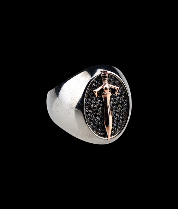 Men's Oval Signet Ring with Sword