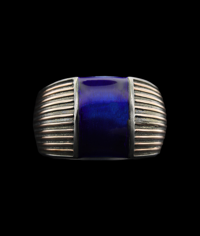 Men's Blue Enamel Signet Ring in Sterling Silver