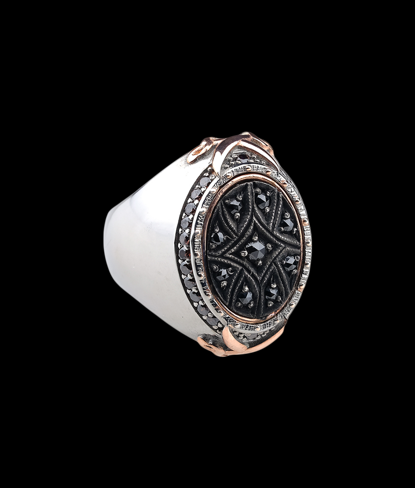 Men's Oval Signet Ring with Black CZ