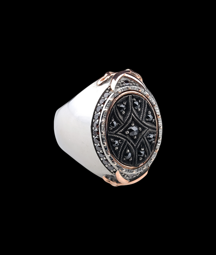 Men's Oval Signet Ring with Black CZ