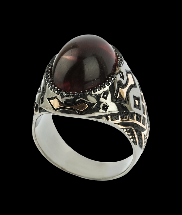 Men's Amber Ring in Sterling Silver