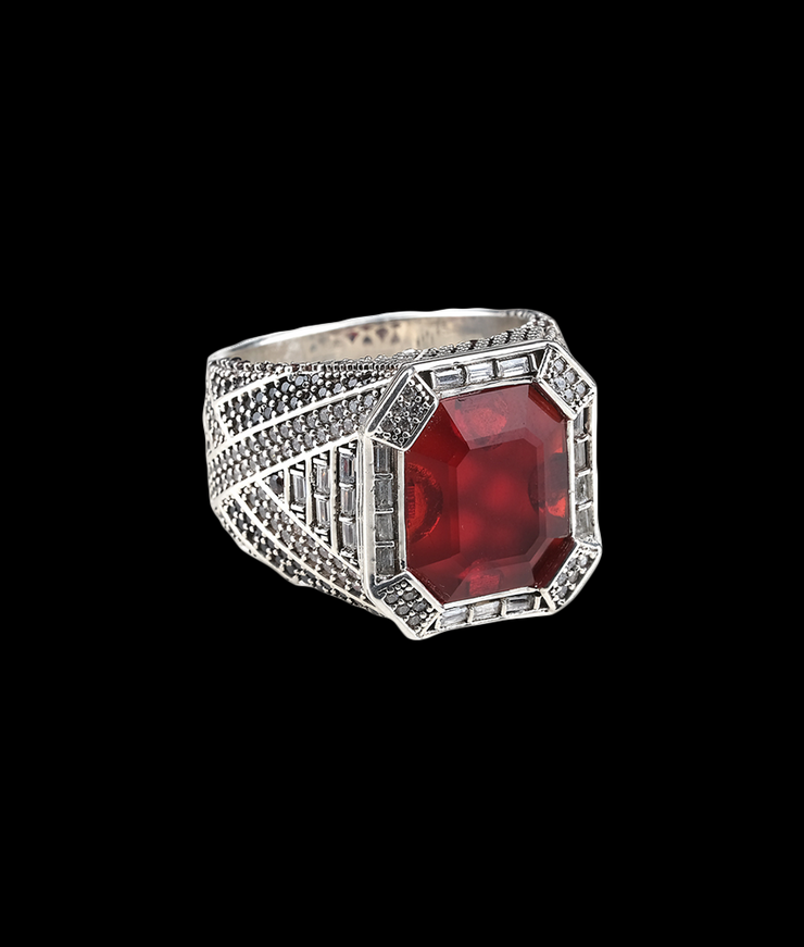 Men's Red  Stone Ring in Sterling Silver