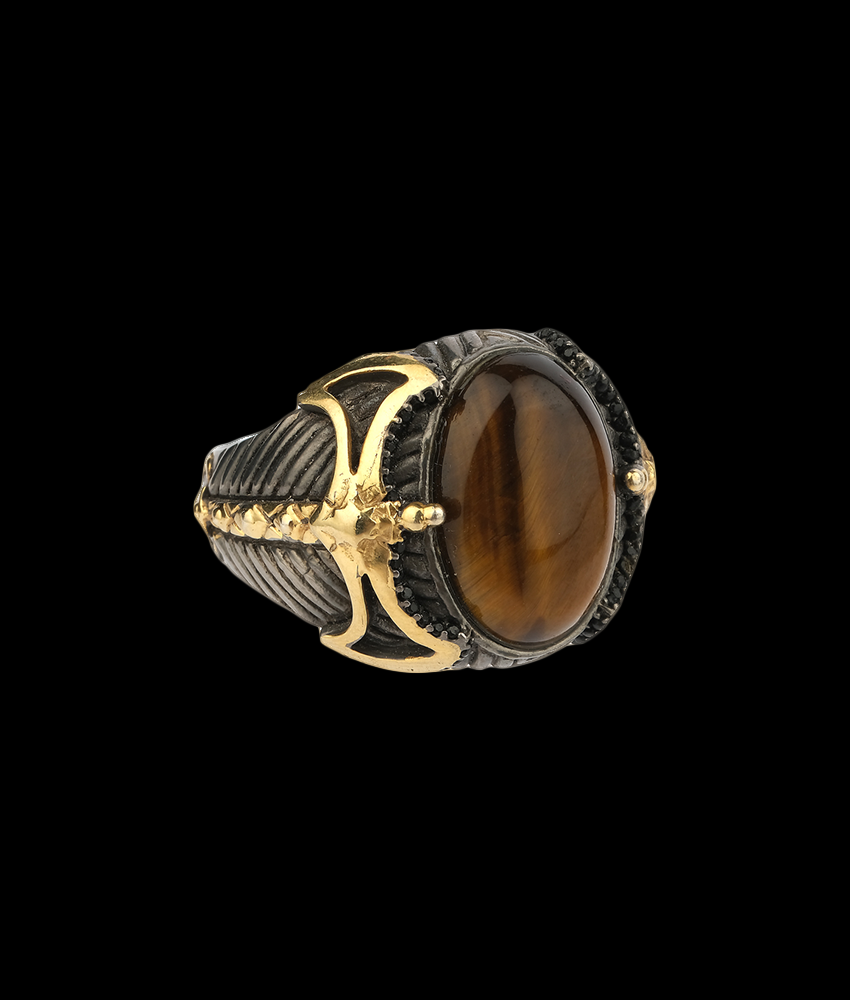 Mens' Tiger Eye Ring with Axe Details