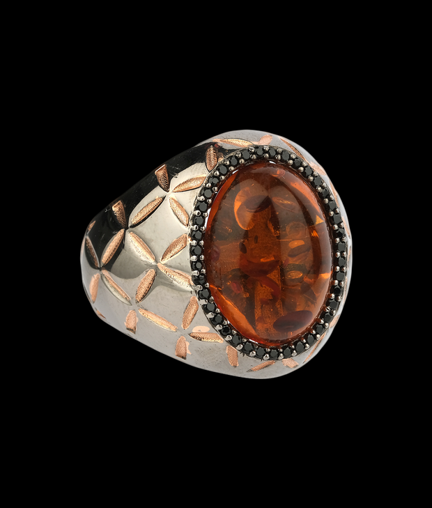 Men's Amber Ring in Sterling Silver