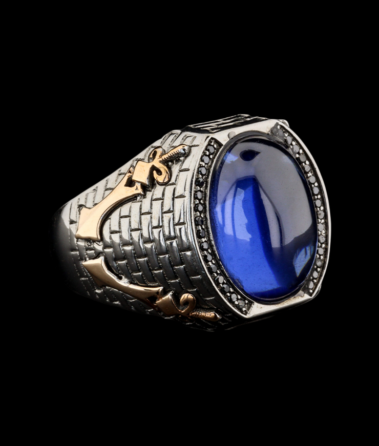 Men's Ring with Blue Stone and Sword