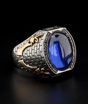 Men's Ring with Blue Stone and Sword