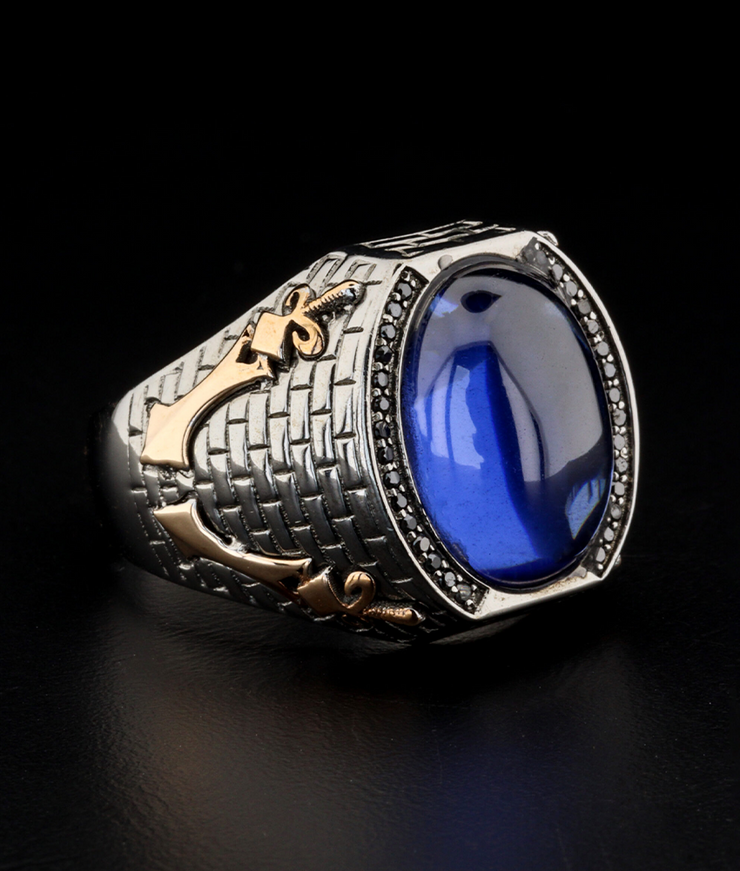 Men's Ring with Blue Stone and Sword