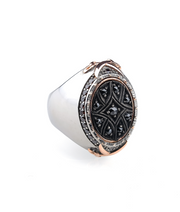 Men's Oval Signet Ring with Black CZ