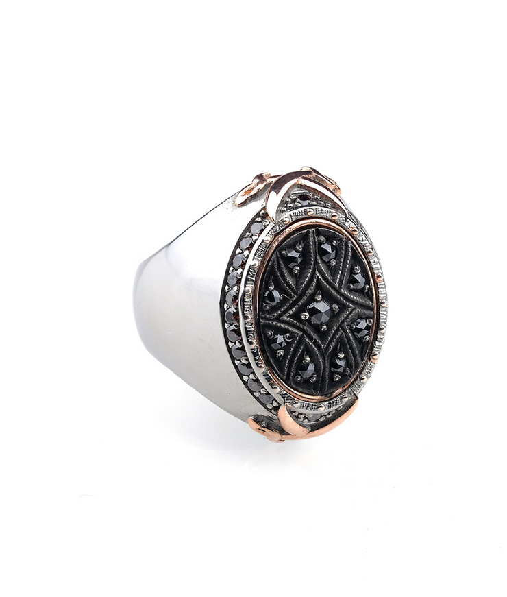 Men's Oval Signet Ring with Black CZ
