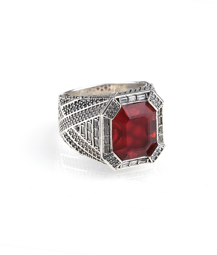 Men's Red  Stone Ring in Sterling Silver