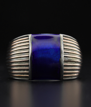 Men's Blue Enamel Signet Ring in Sterling Silver