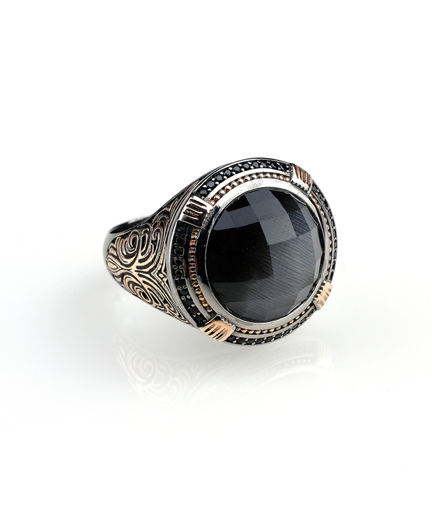 Men's Black Stone Ring in Sterling Silver