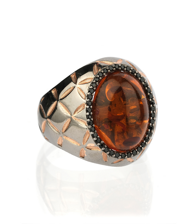 Men's Amber Ring in Sterling Silver