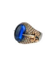 Men's Blue CZ ring with Sword Details