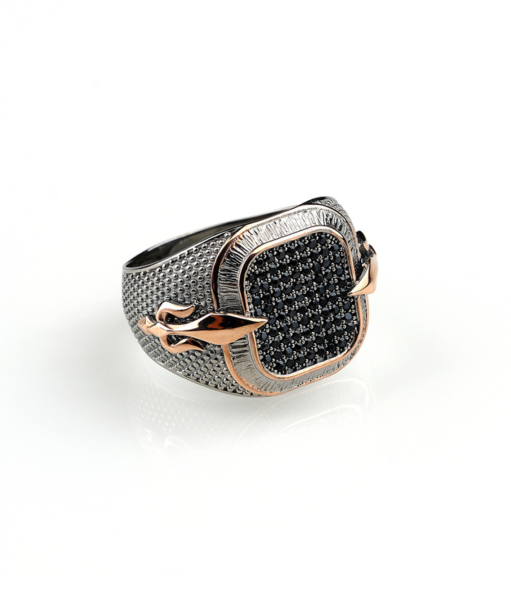 Men's Ring with Sword Details, Sterling Silver