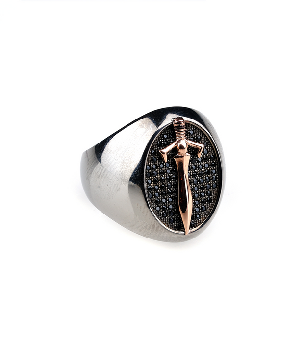 Men's Oval Signet Ring with Sword