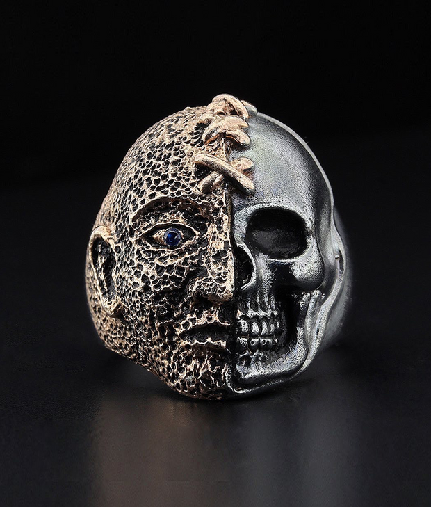 Men's Face & Skull Ring in Sterling Silver