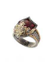Mens Sterling Silver Red Stone Ring, Badr Battle