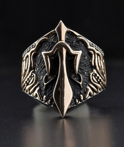Men's Ring with Sword Details, Sterling Silver