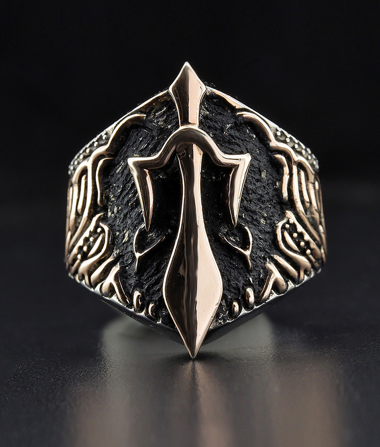Men's Ring with Sword Details, Sterling Silver
