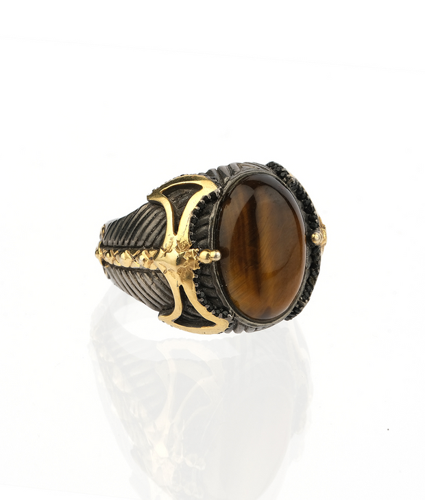 Mens' Tiger Eye Ring with Axe Details