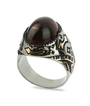 Men's Amber Ring in Sterling Silver