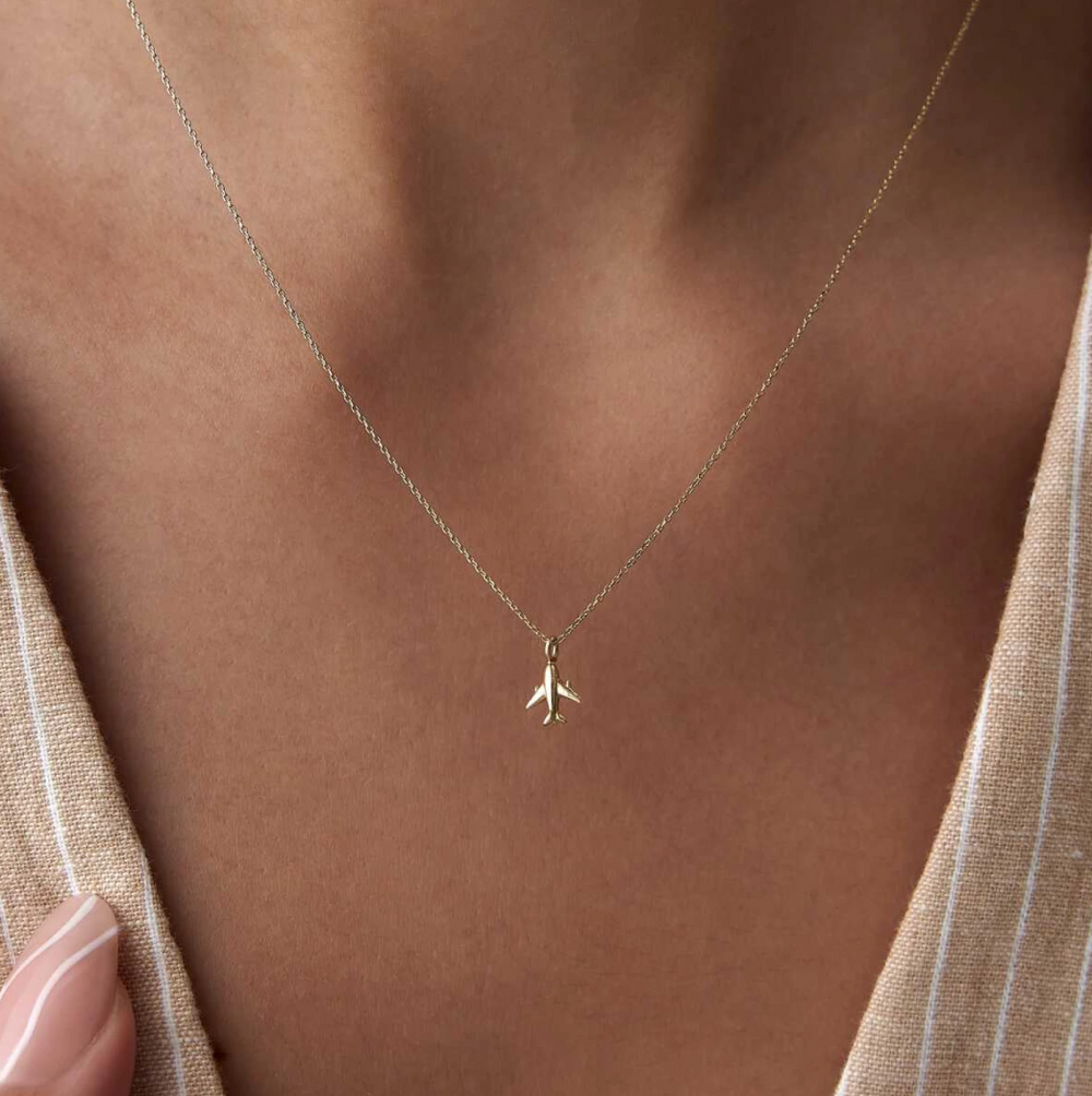 14k Gold Airplane Necklace