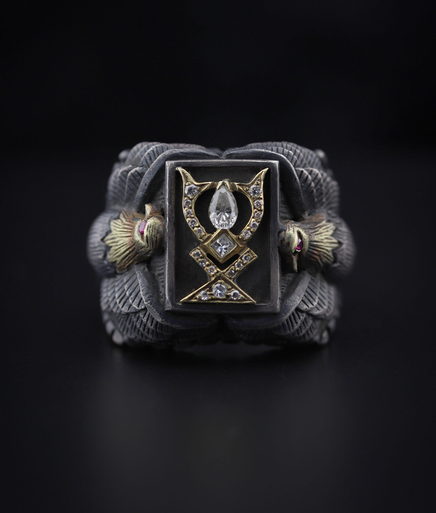 Men's Sterling Silver ring with Solid Gold Eagle  and Diamond