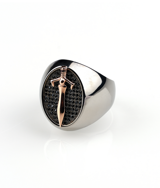 Men's Oval Signet Ring with Sword
