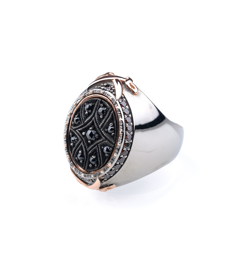 Men's Oval Signet Ring with Black CZ