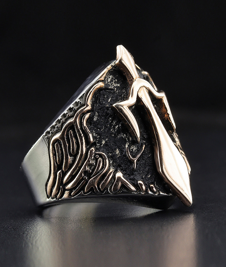 Men's Ring with Sword Details, Sterling Silver