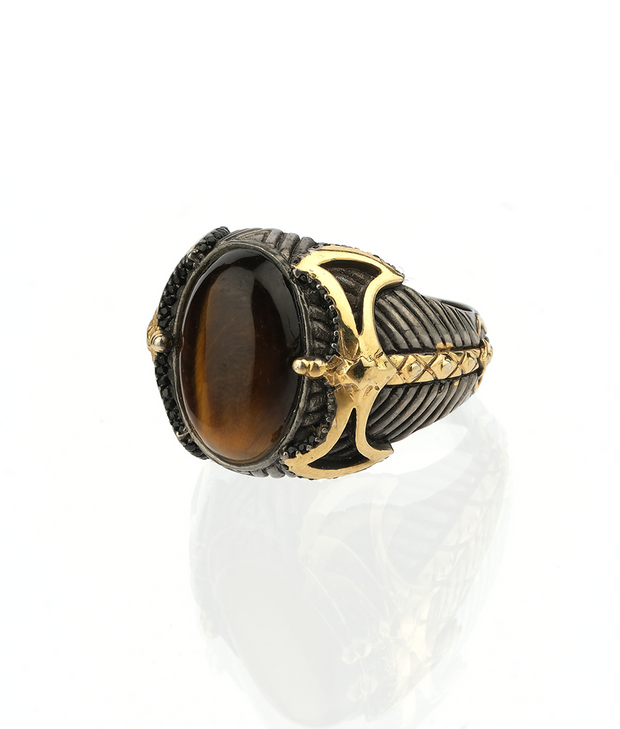 Mens' Tiger Eye Ring with Axe Details