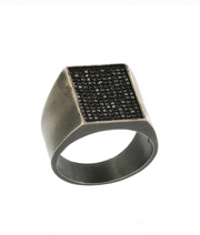 Men's Rectangle Signet Ring with Black CZ