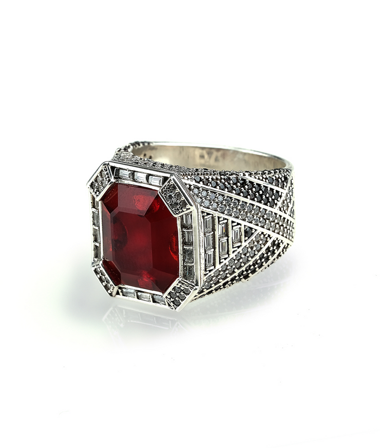 Men's Red  Stone Ring in Sterling Silver