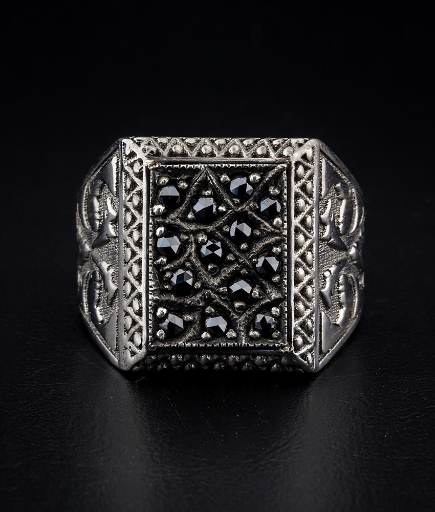 Mens' Sterling Silver Ring with Black diamond Stone
