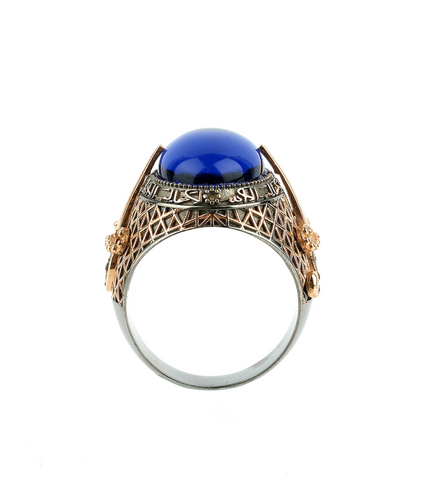 Men's Blue CZ ring with Sword Details