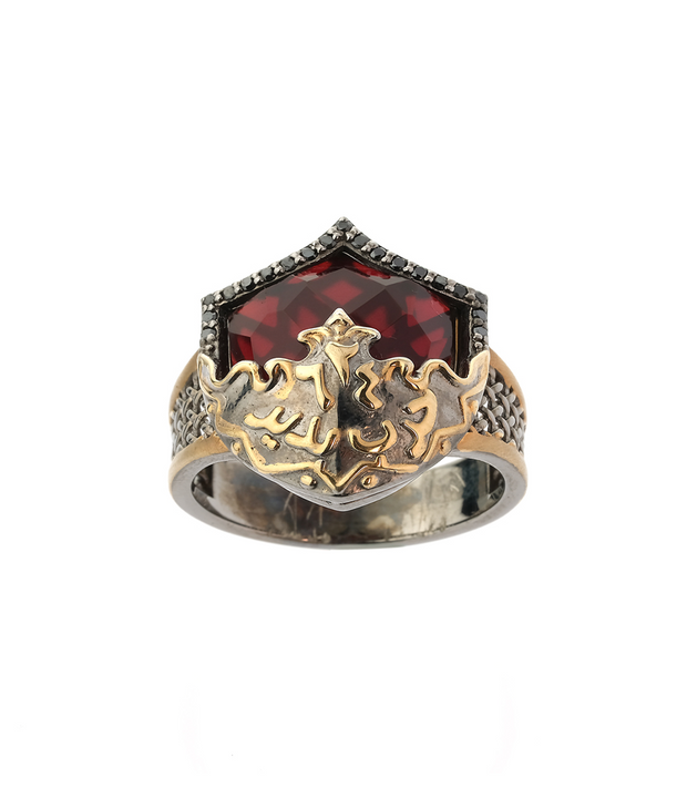 Mens Sterling Silver Red Stone Ring, Badr Battle