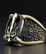 Men's Ring with Sword Details, Sterling Silver